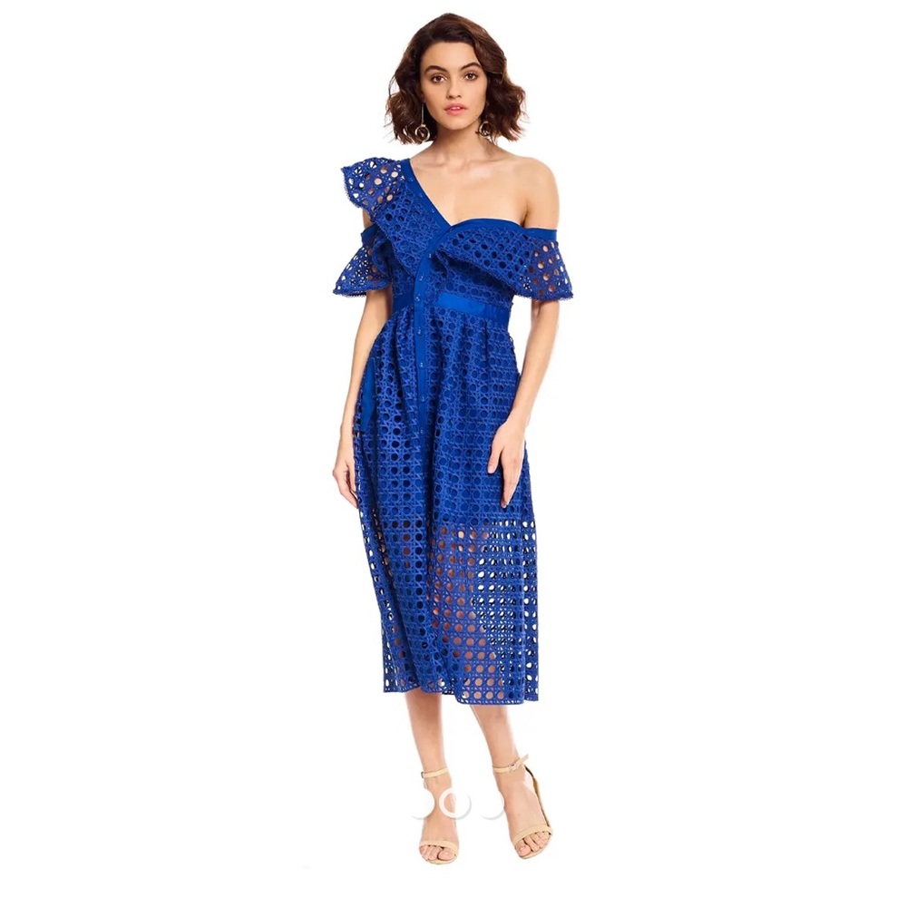 SELF-PORTRAIT One Shoulder Guipure-lace Runway Midi Formal Dress size 4